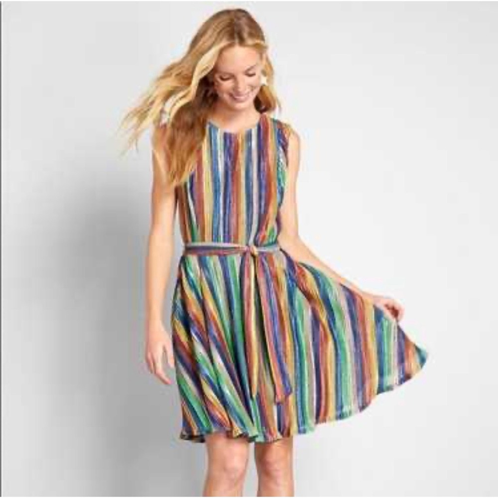 Hutch Sleeveless Rainbow Stripe Midi Dress